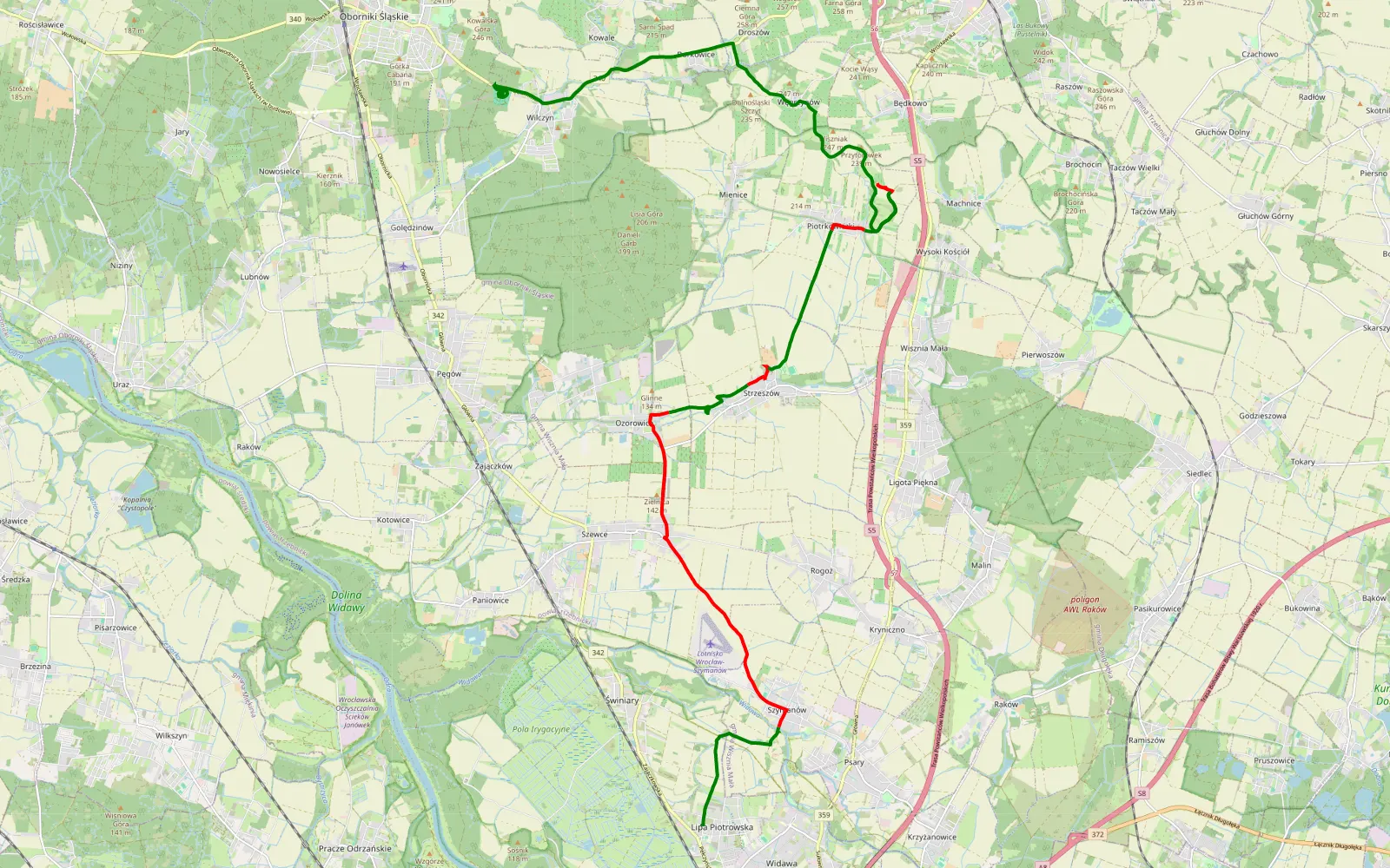 Mapa trasy Lipa Piotrowska - Wilczyn z grazka objazd 26.10.2022 - 22.2 km trasy offroad, Powiat Trzebnicki