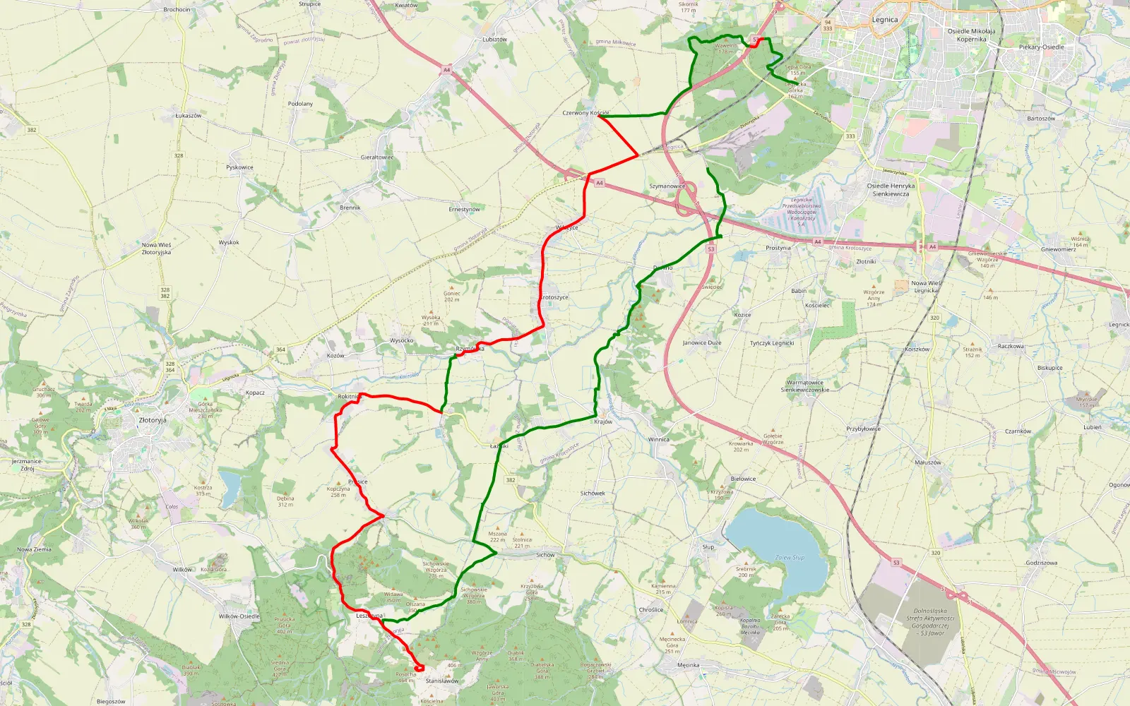 Map of Legnica - Radiostacja - Legnica - 34.7 km offroad trail, Legnica County
