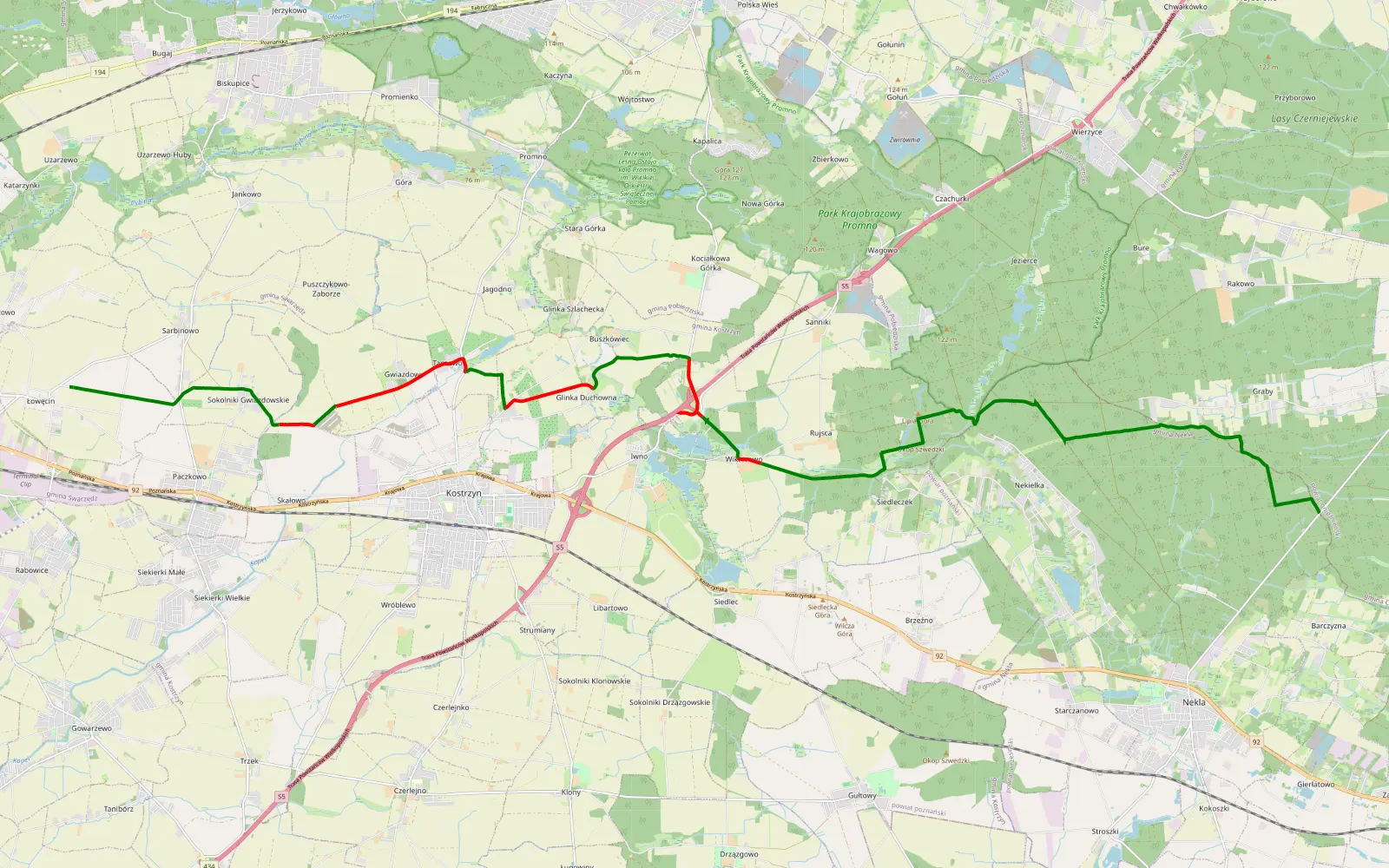 Map of Gortatowo by Miki - 28.4 km offroad trail, Poznań County