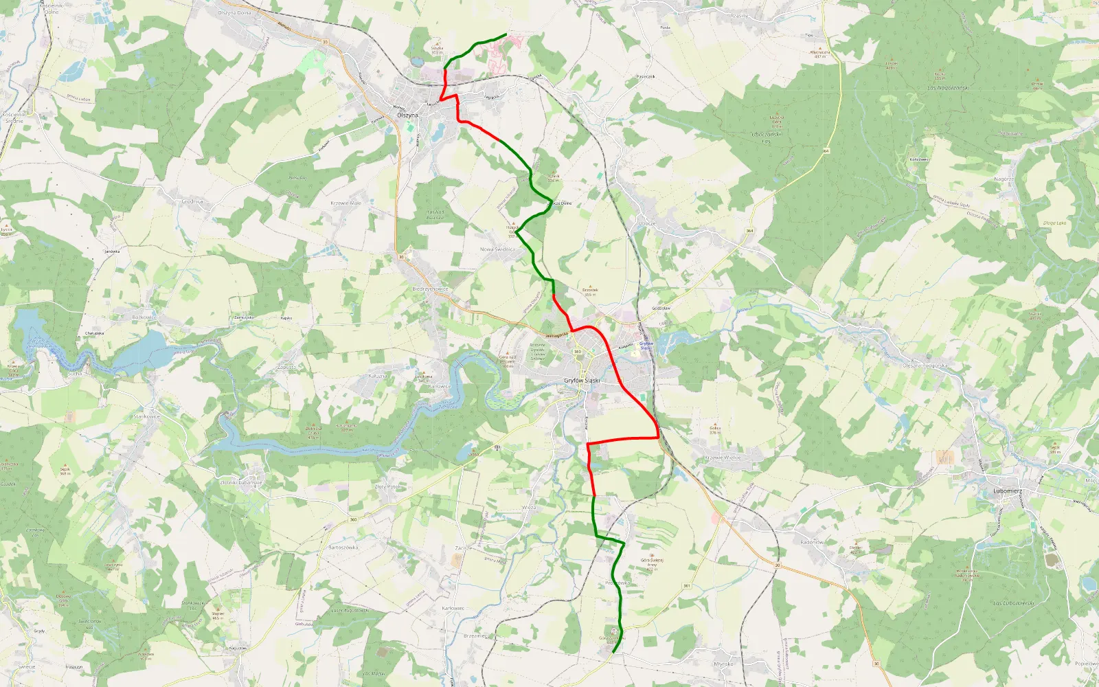 Map of Olszyna - Proszówka - 12.5 km offroad trail, Lwówek Śląski County