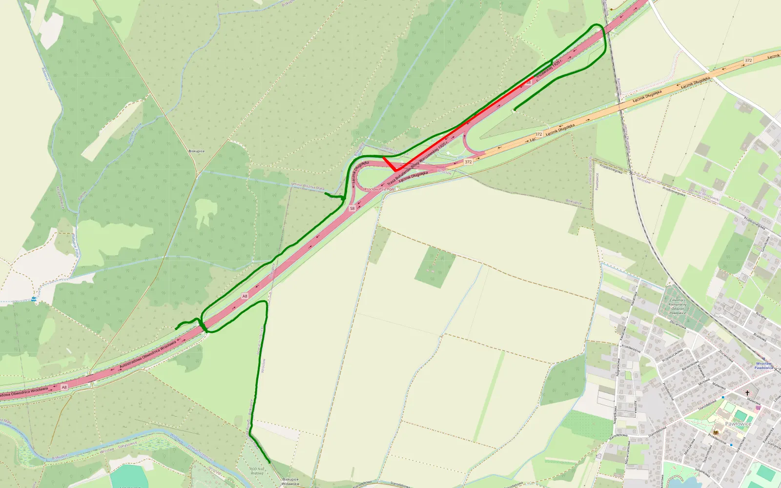Mapa trasy Militair terrein Wroclaw - 7.3 km trasy offroad, Powiat Trzebnicki