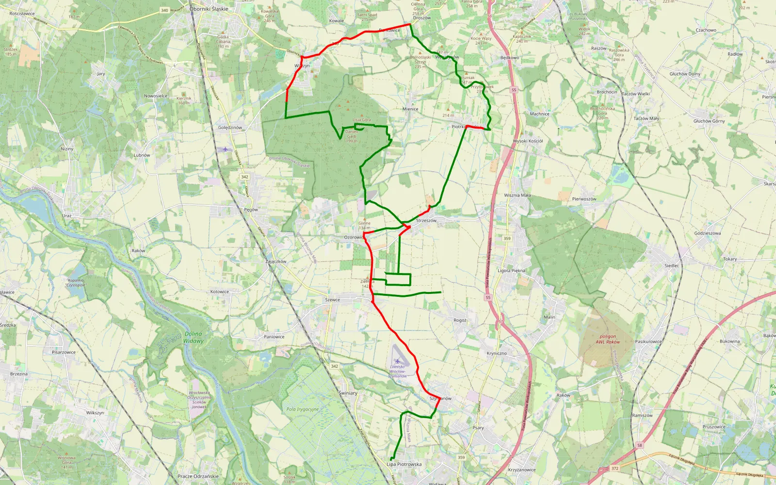 Mapa trasy Lipa Piotrowska - Strzeszów - 40.9 km trasy offroad, Powiat Trzebnicki