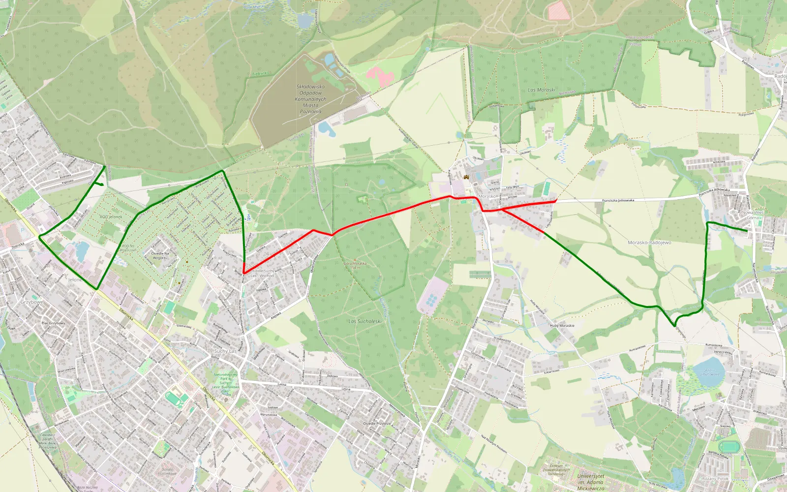 Mapa trasy Złotniki - Morasko-Radojewo - 8 km trasy offroad, Poznań