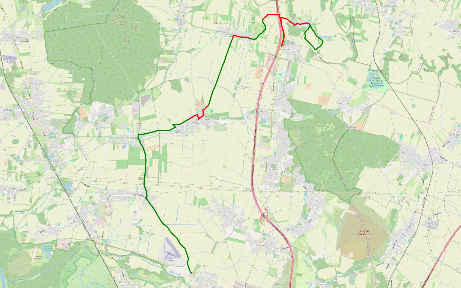 Mapa trasy Widawa - Piotrkowiczki - 12.7 km trasy offroad, Powiat Trzebnicki