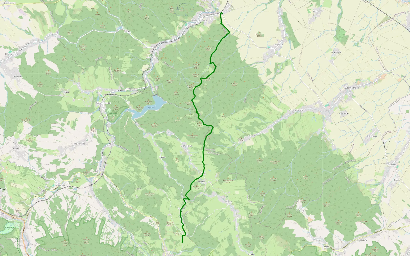 Map of Burkatów - Domachów - 9.7 km offroad trail, Świdnica County