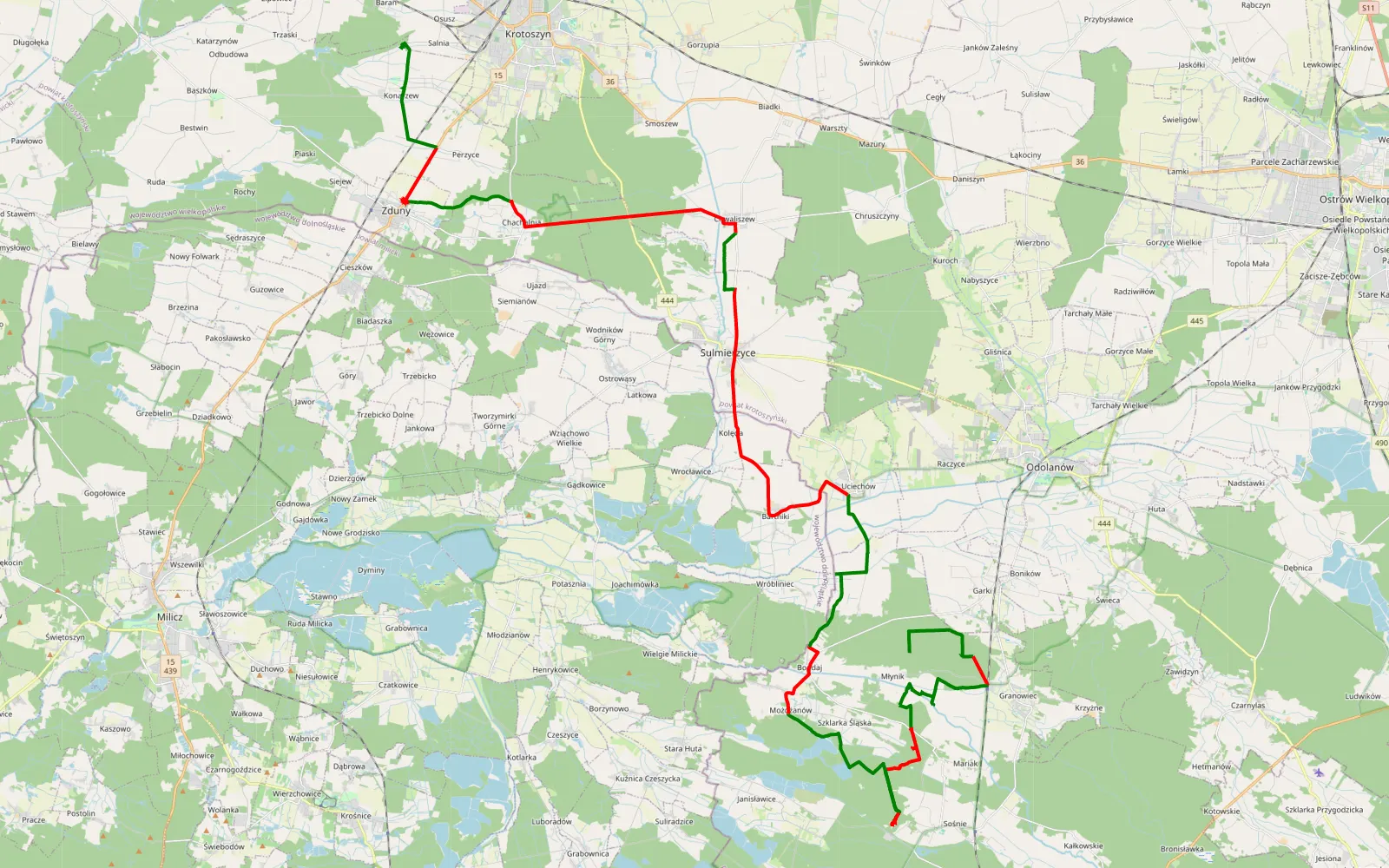 Mapa trasy Młynik - Kolonia Salnia - 62.1 km trasy offroad, Powiat Ostrowski