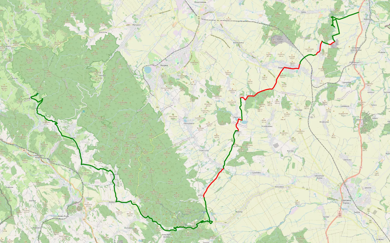 Map of Pierwsza część trasy 70 km - 24.9 km offroad trail, Dzierżoniów County