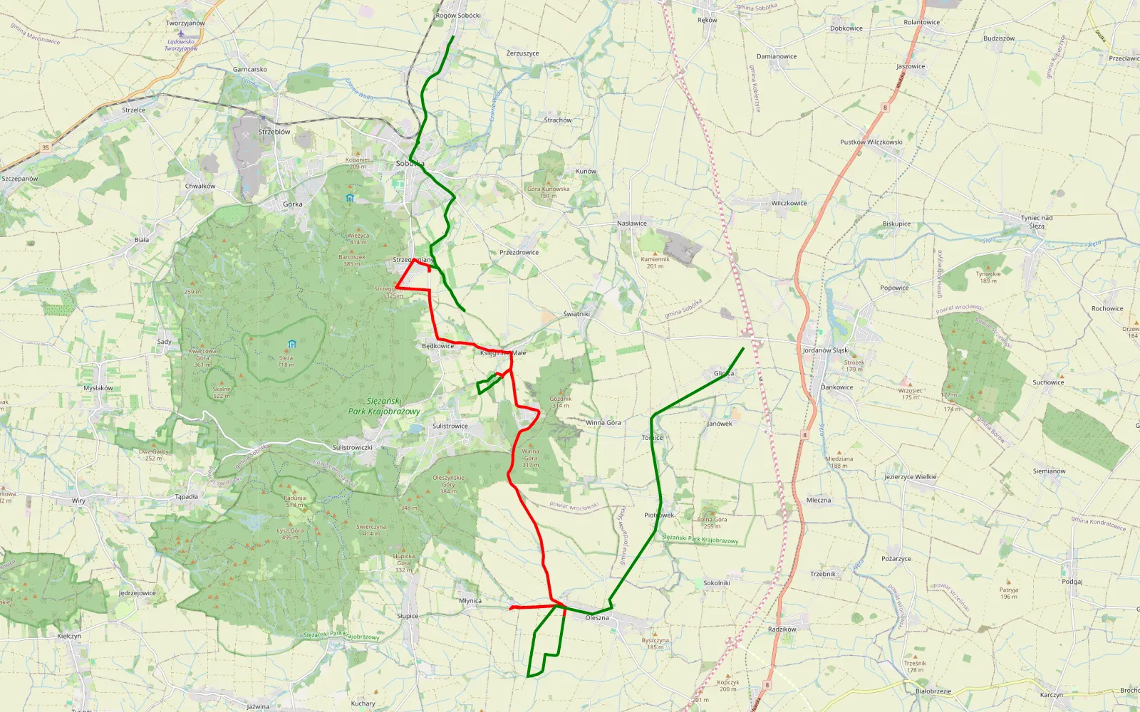 Map of Rogów Sobocki - Glinica - 20.8 km offroad trail, Wrocław County