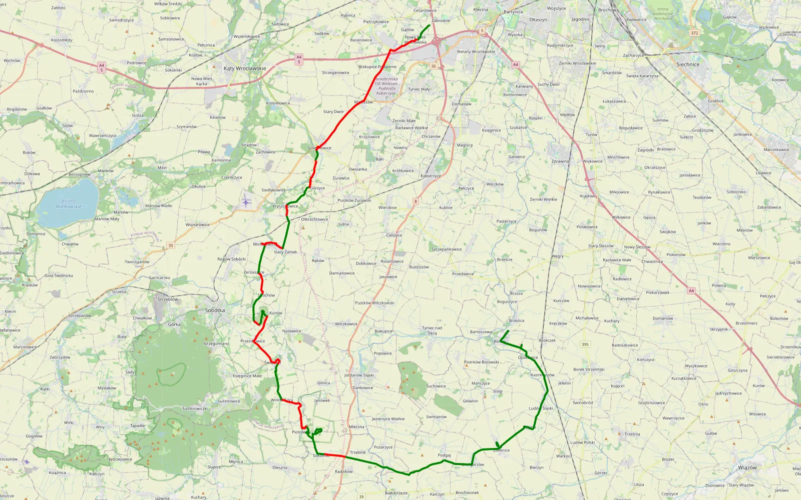 Map of Traska Gniechowice-borów - 48.6 km offroad trail, Wrocław County