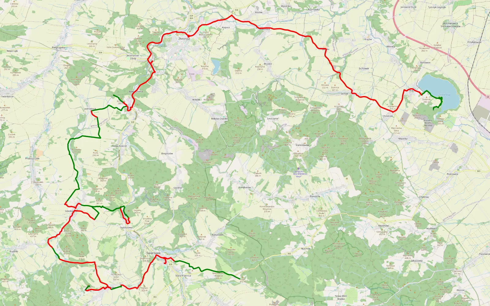 Map of ST8 SOBOTA - 72.1 km offroad trail, Złotoryja County