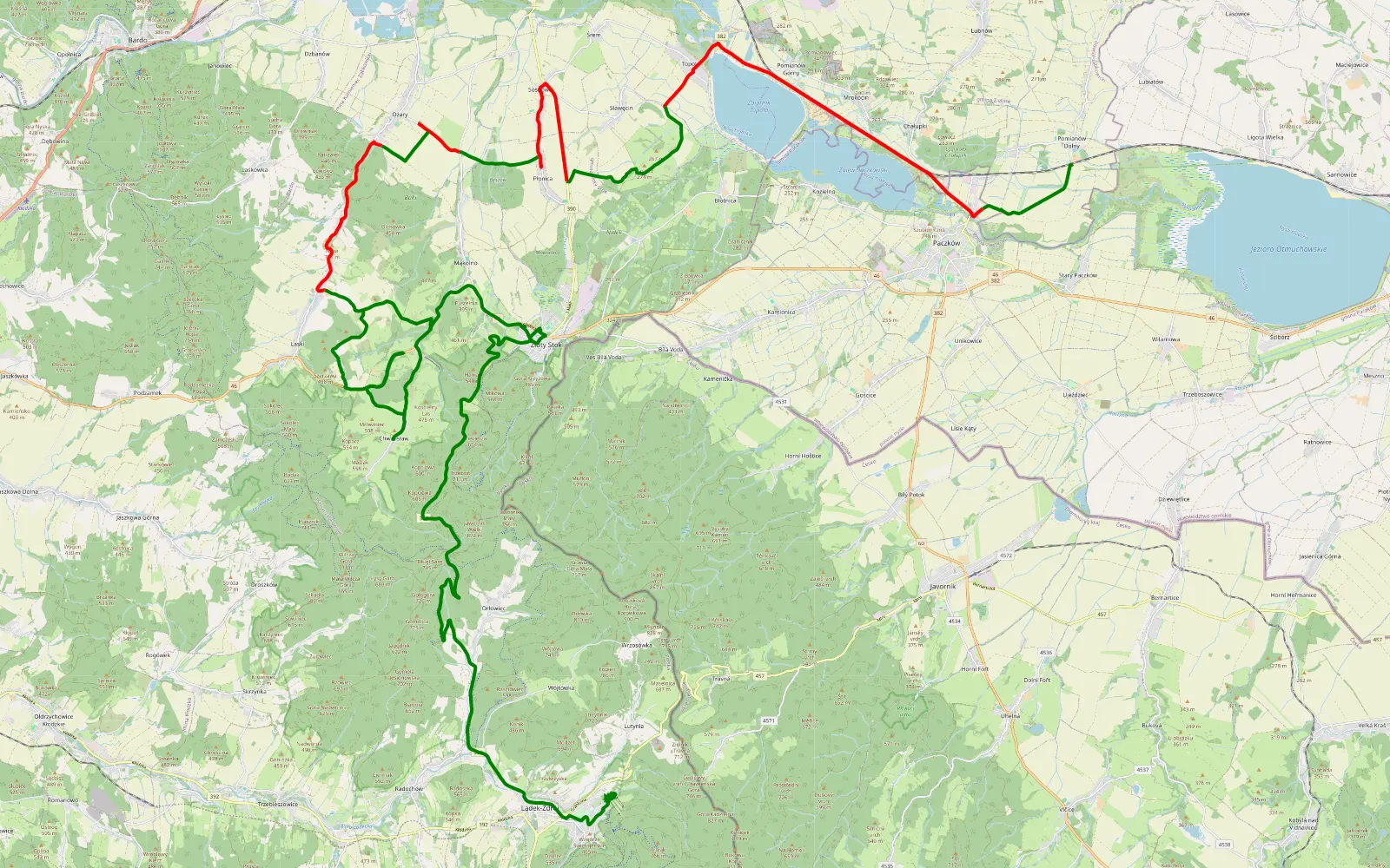 Map of Pomianów Dolny - Lądek-Zdrój - 38.7 km offroad trail, Ząbkowice Śląskie County