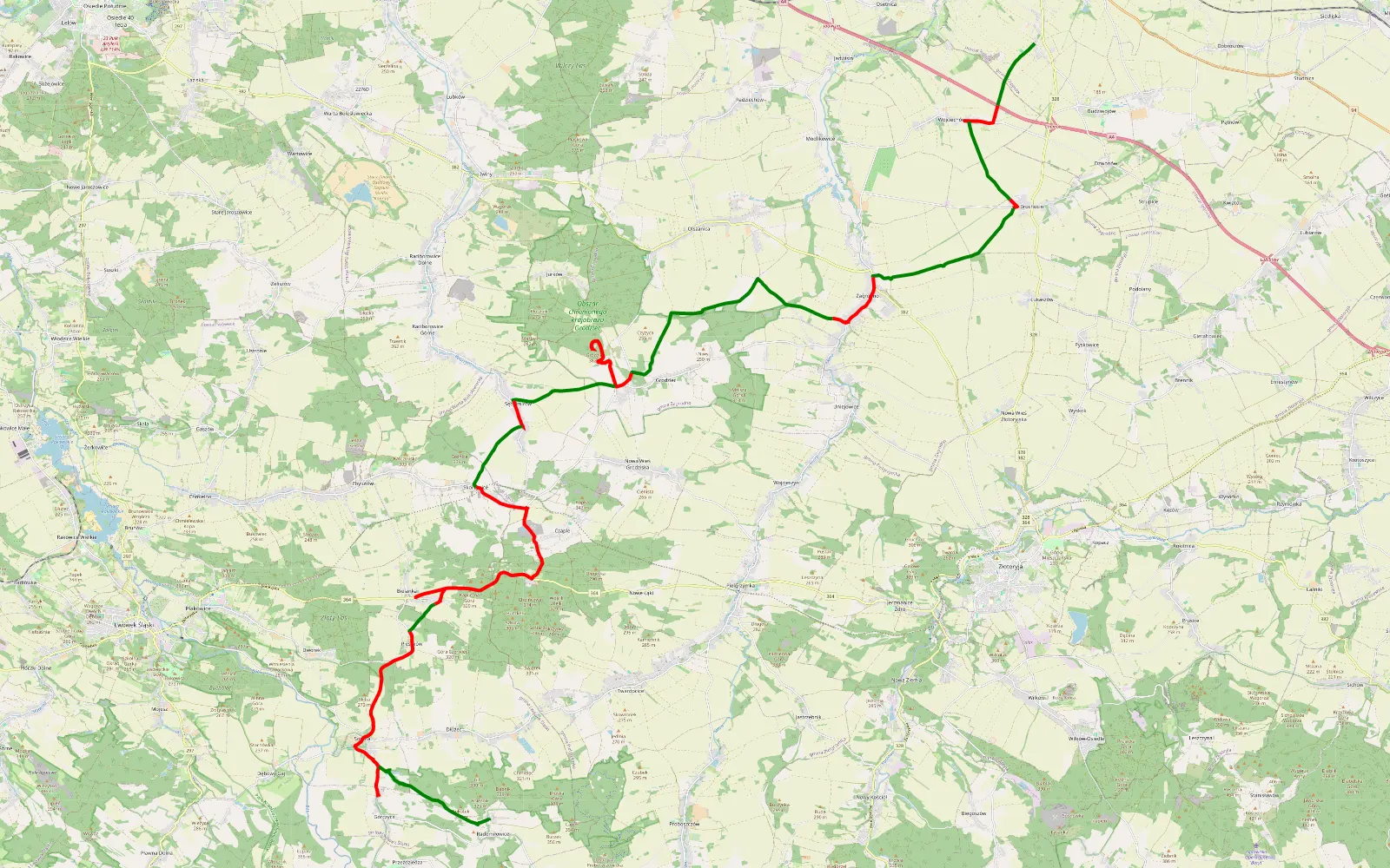 Map of Wierzchowice - Barcinek - 50.1 km offroad trail, Złotoryja County