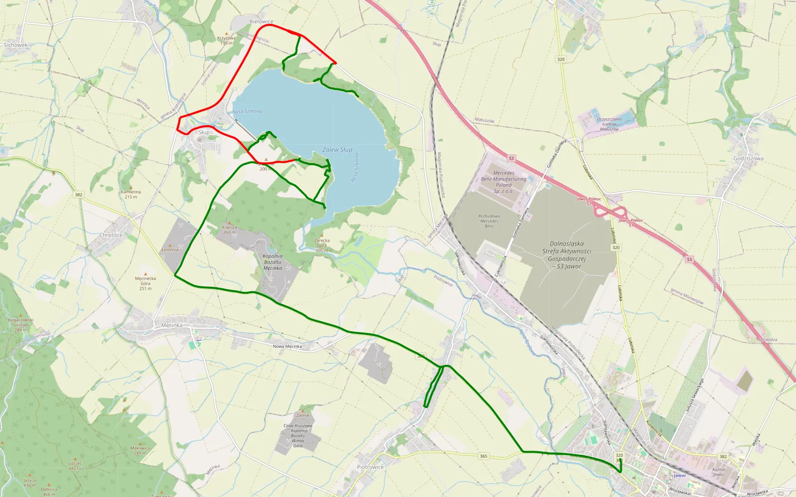 Mapa trasy Jawor - Słup - 14 km trasy offroad, Powiat Jaworski
