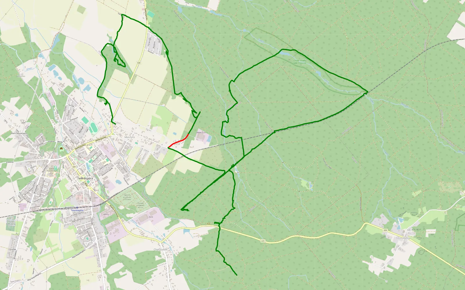 Mapa trasy Chełstow - Moszyce - 20.7 km trasy offroad, Powiat Oleśnicki