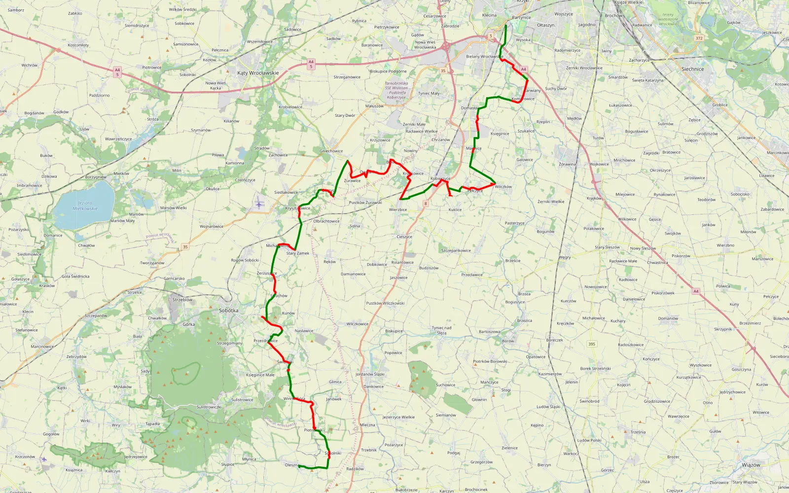 Map of Oleszna - Klecina - 60.5 km offroad trail, Wrocław County