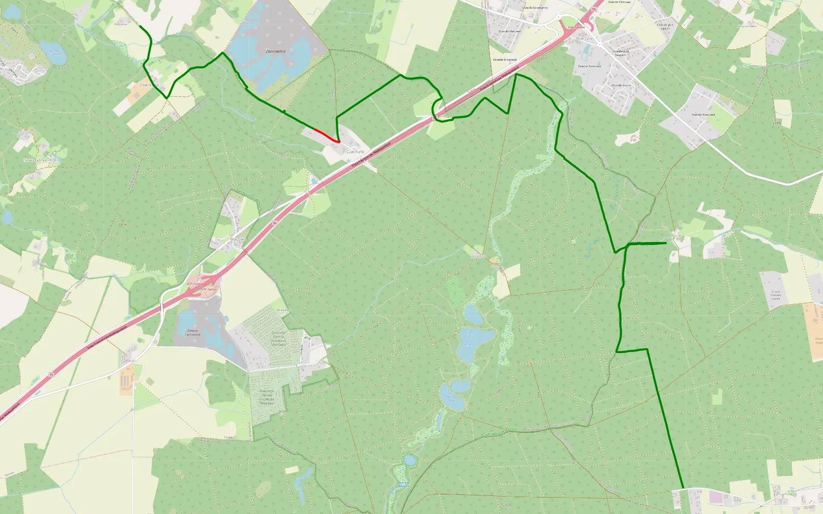 Map of Zbierkowo - Graby - 12.6 km offroad trail, Poznań County