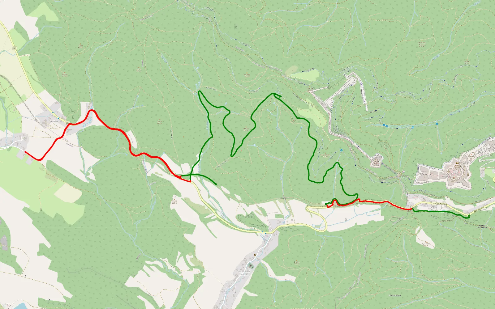 Mapa trasy Srebrna góra - 11.2 km trasy offroad, Powiat Kłodzki