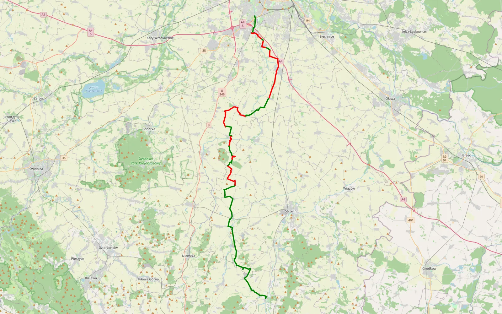 Map of Klecina - 47 km offroad trail, Wrocław County