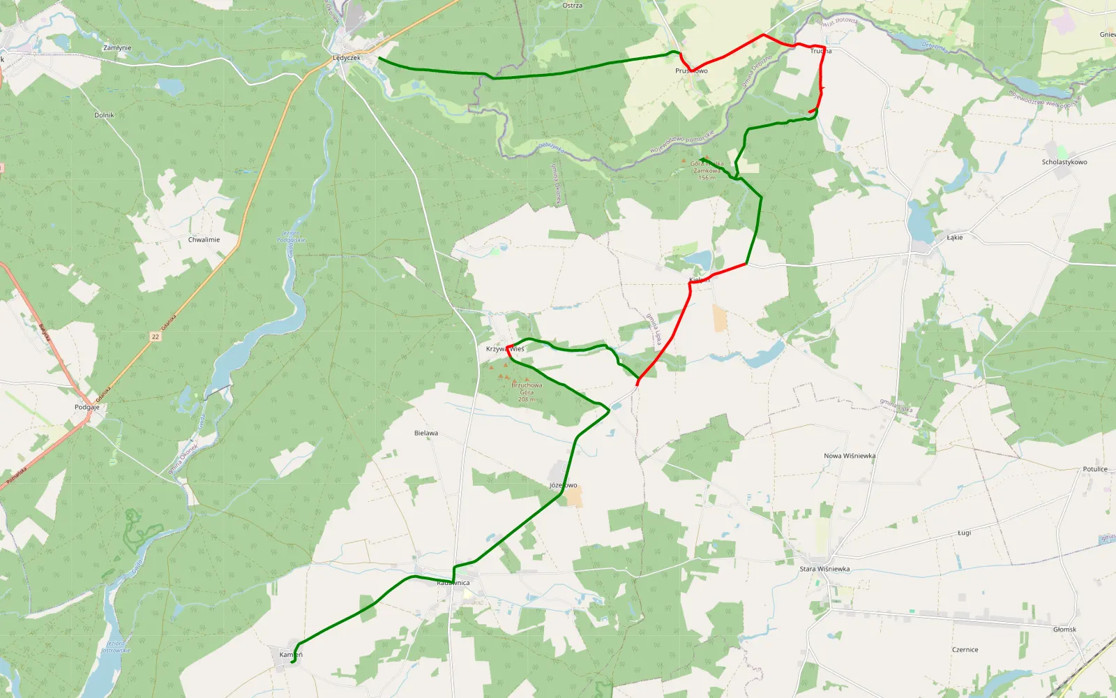 Map of Lędyczek - Kamień - 25.6 km offroad trail, Złotów County