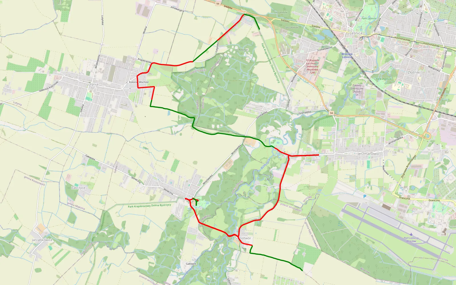 Mapa trasy Lesnica - Samotwor - 18.3 km trasy offroad, Powiat Średzki