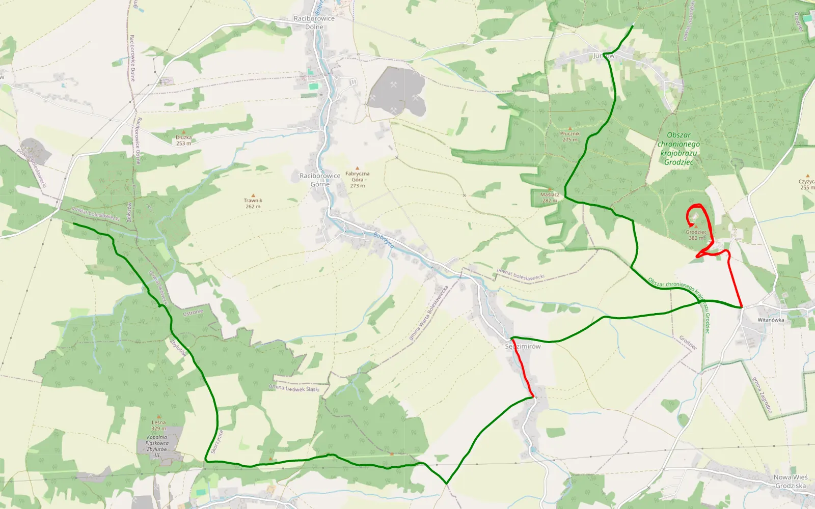 Map of Jurków - Ustronie - 20.9 km offroad trail, Złotoryja County