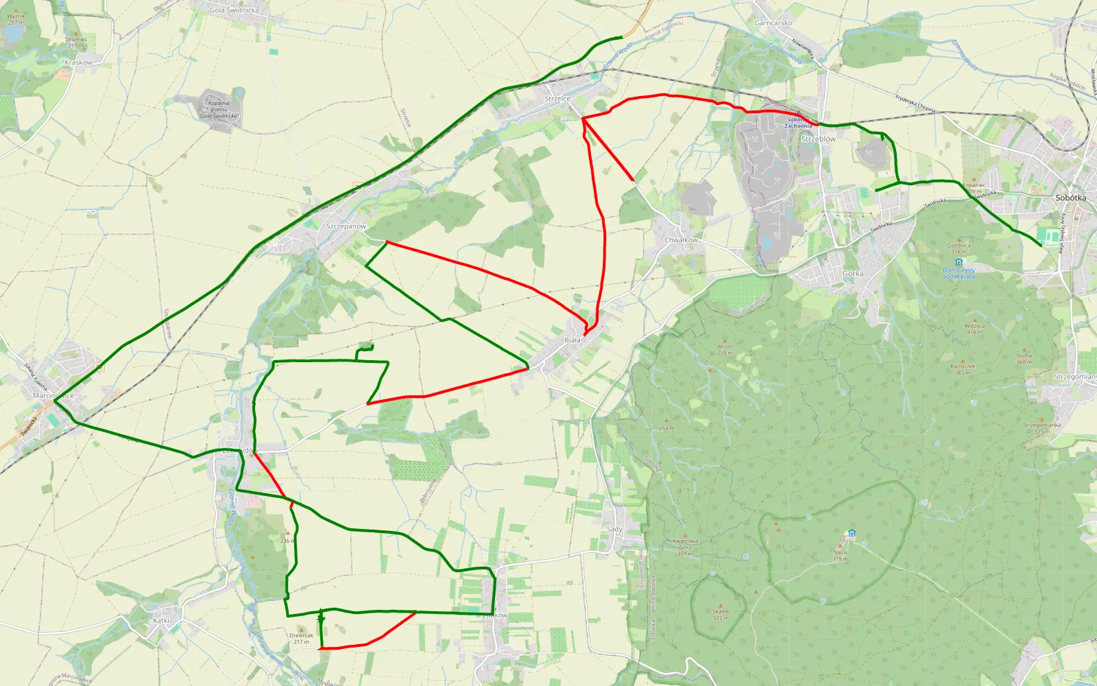 Map of Sobótka - Strzelce - 27 km offroad trail, Świdnica County