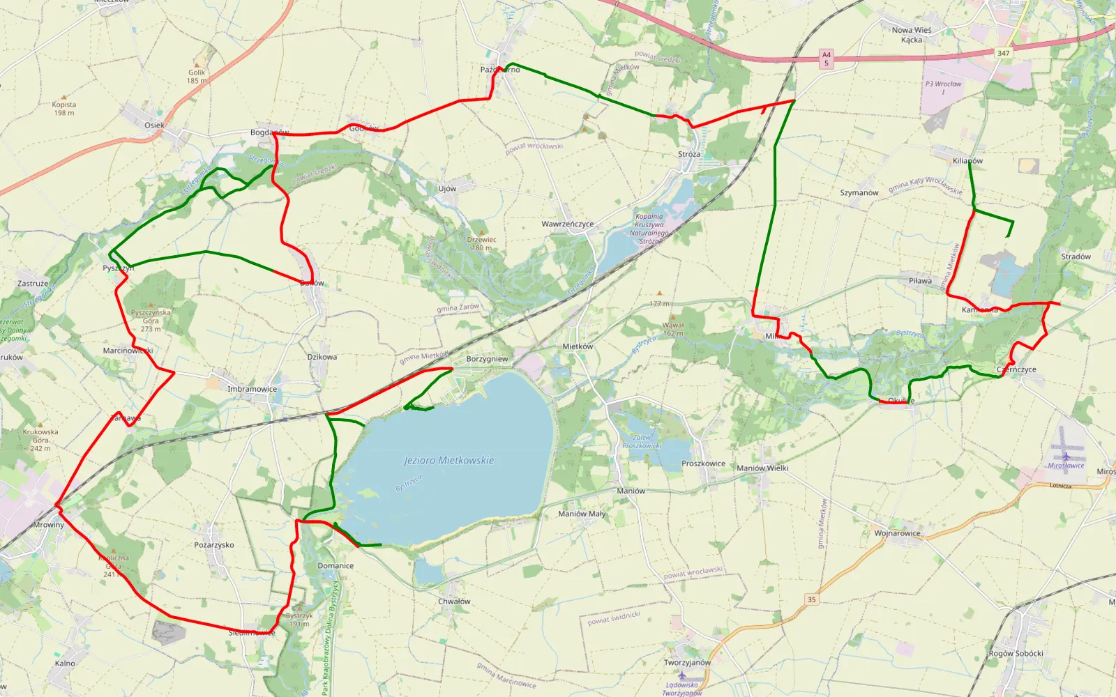 Mapa trasy Cała traska - wreszcie - 66 km trasy offroad, Powiat Wrocławski