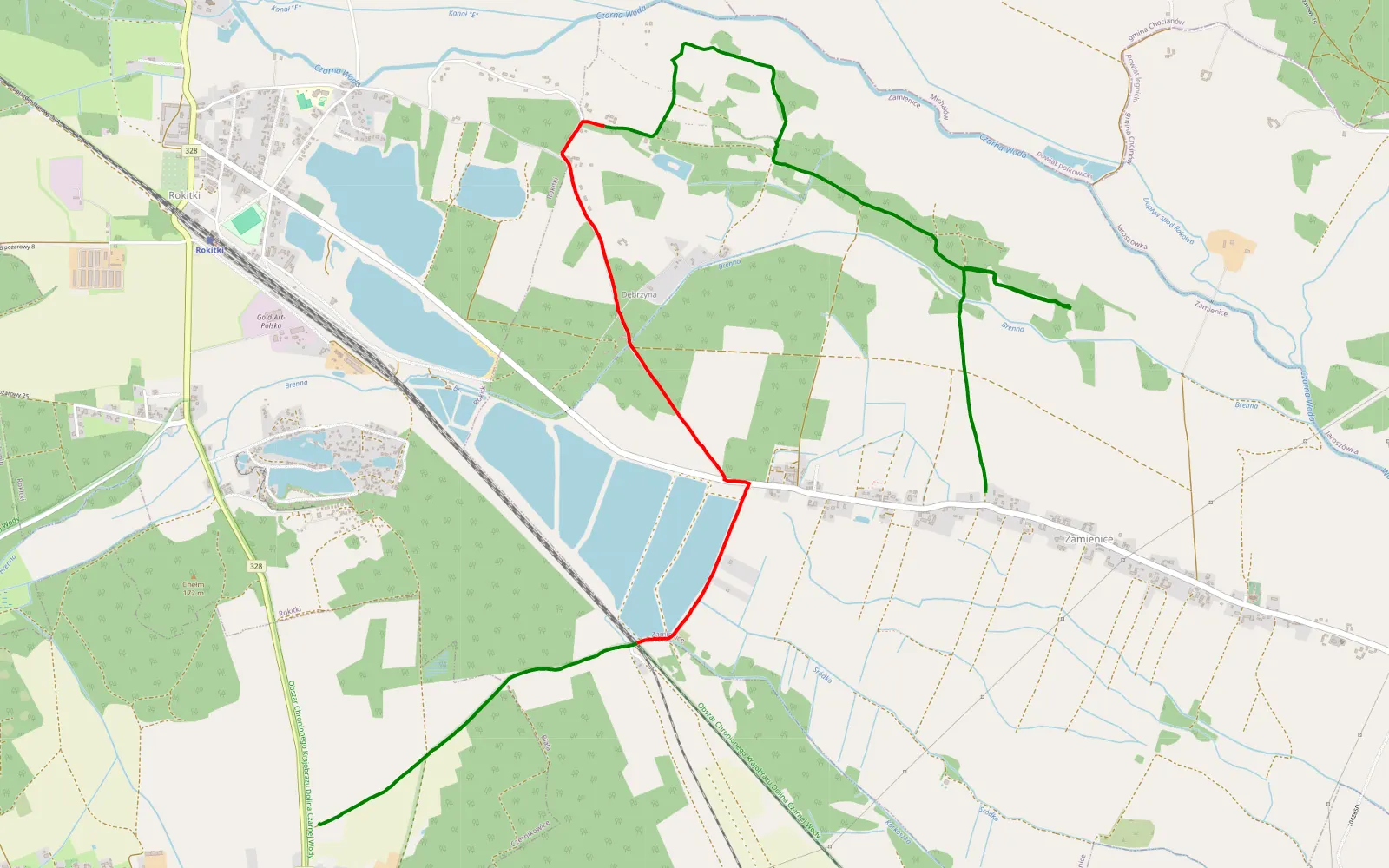 Mapa trasy Czernikowice - Zamienice - 8.7 km trasy offroad, Powiat Legnicki