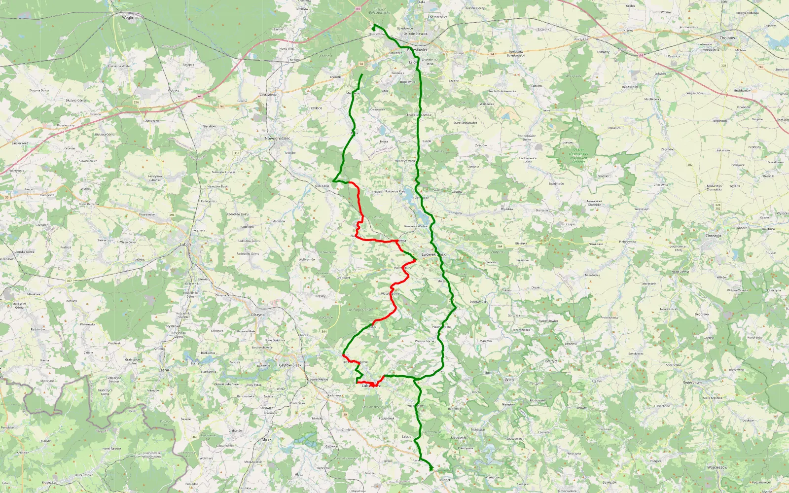 Mapa trasy Otok - Dobra - 36.4 km trasy offroad, Powiat Lwówecki