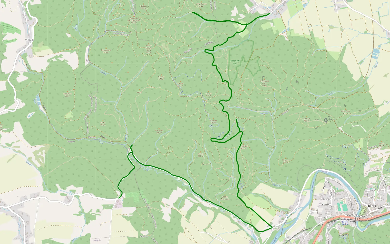 Map of Morzyszów - Brzeźnica - 8.2 km offroad trail, Ząbkowice Śląskie County