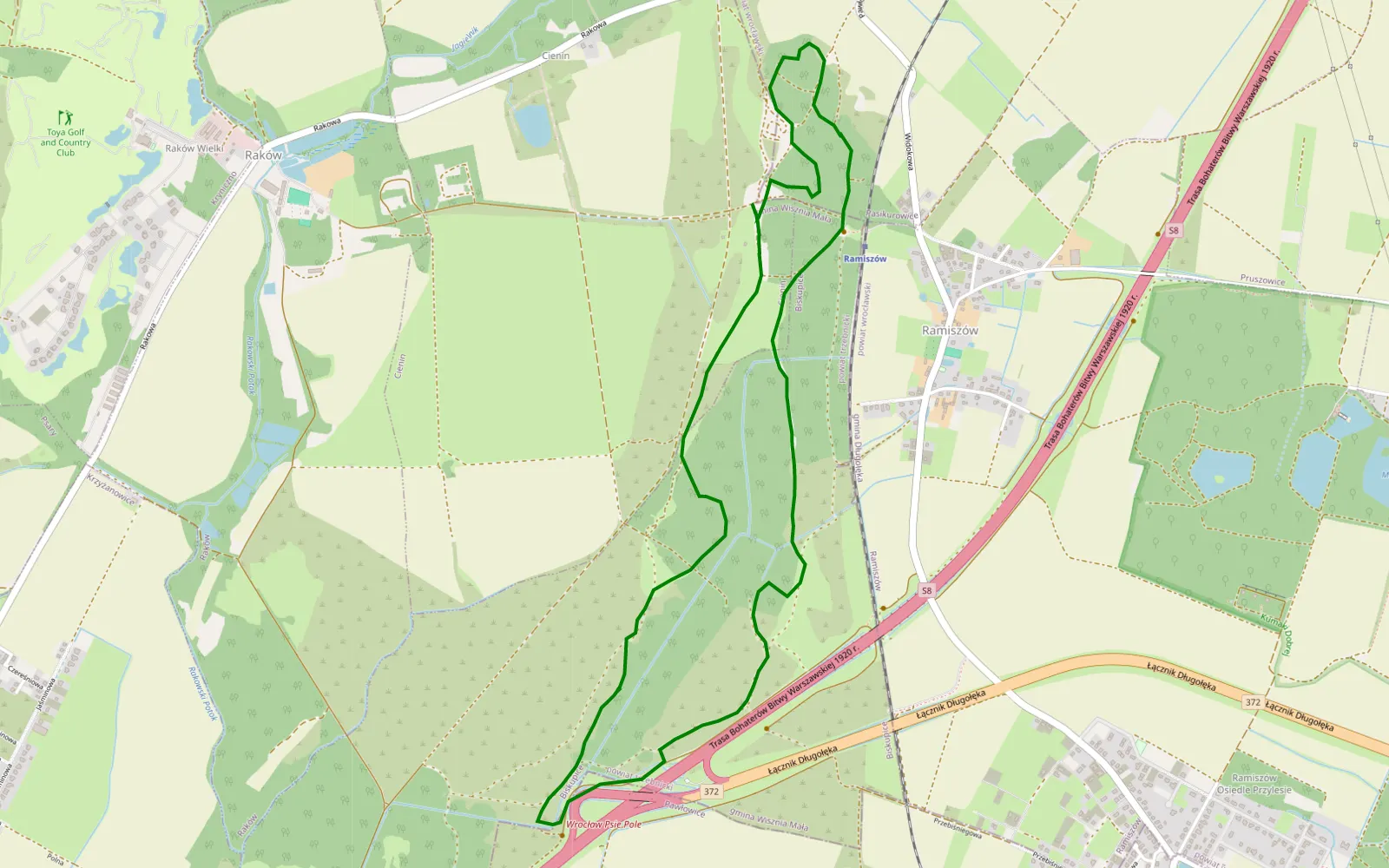 Mapa trasy grzybobranie 2 - 7.2 km trasy offroad, Powiat Trzebnicki