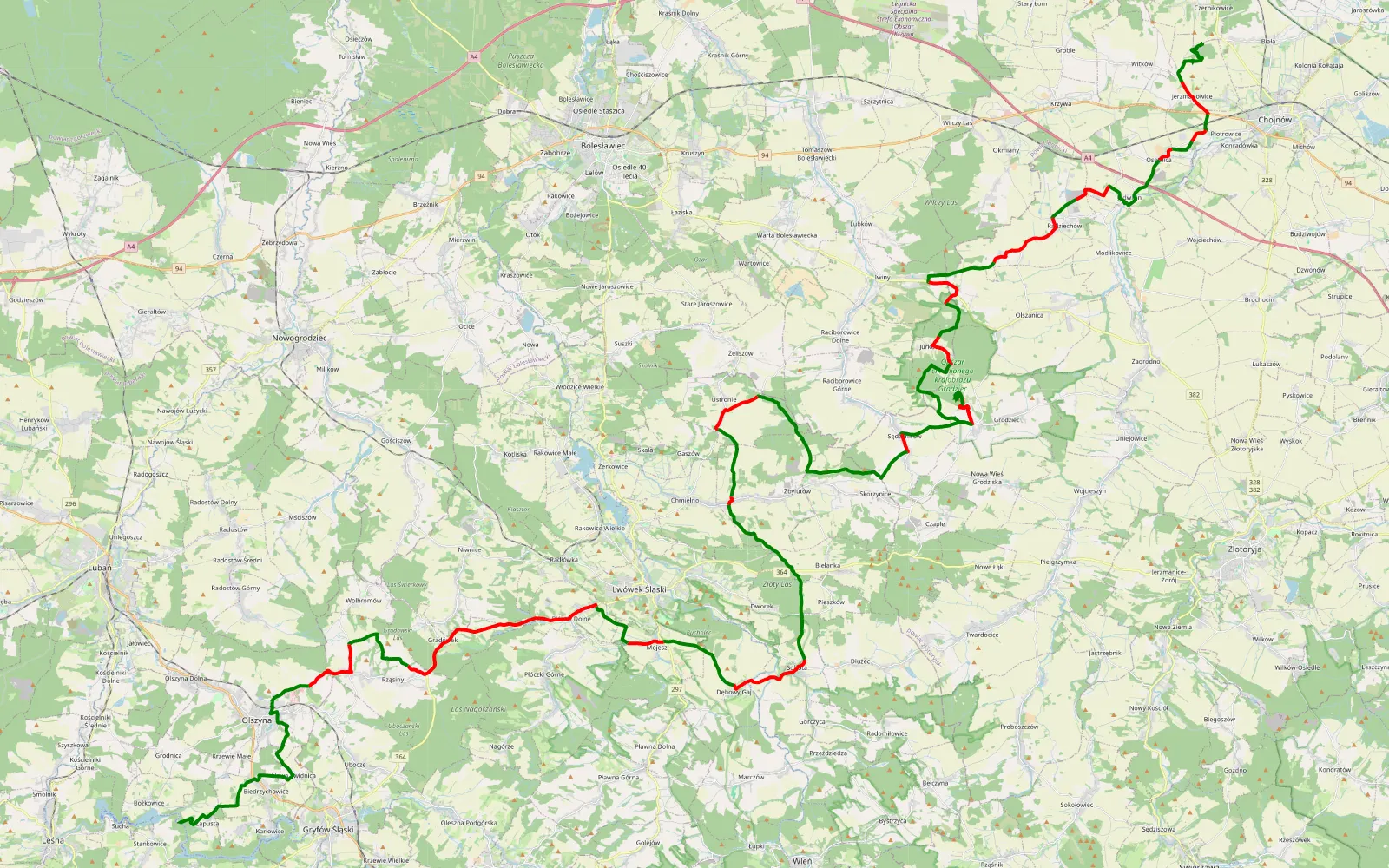 Map of Jjjj - 87.4 km offroad trail, Lwówek Śląski County