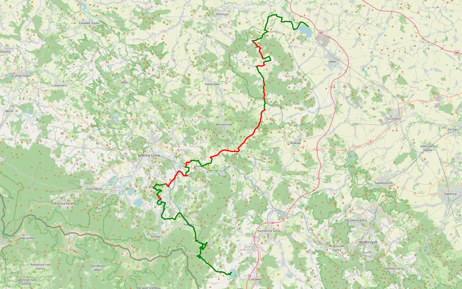 Map of KhSłup - Miszkowice - 63.8 km offroad trail, Karkonosze County