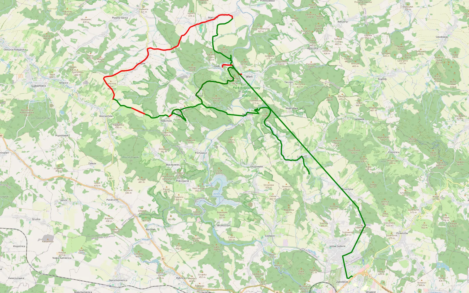 Mapa trasy Czernica - Maciejowa - 30.5 km trasy offroad, Powiat Lwówecki