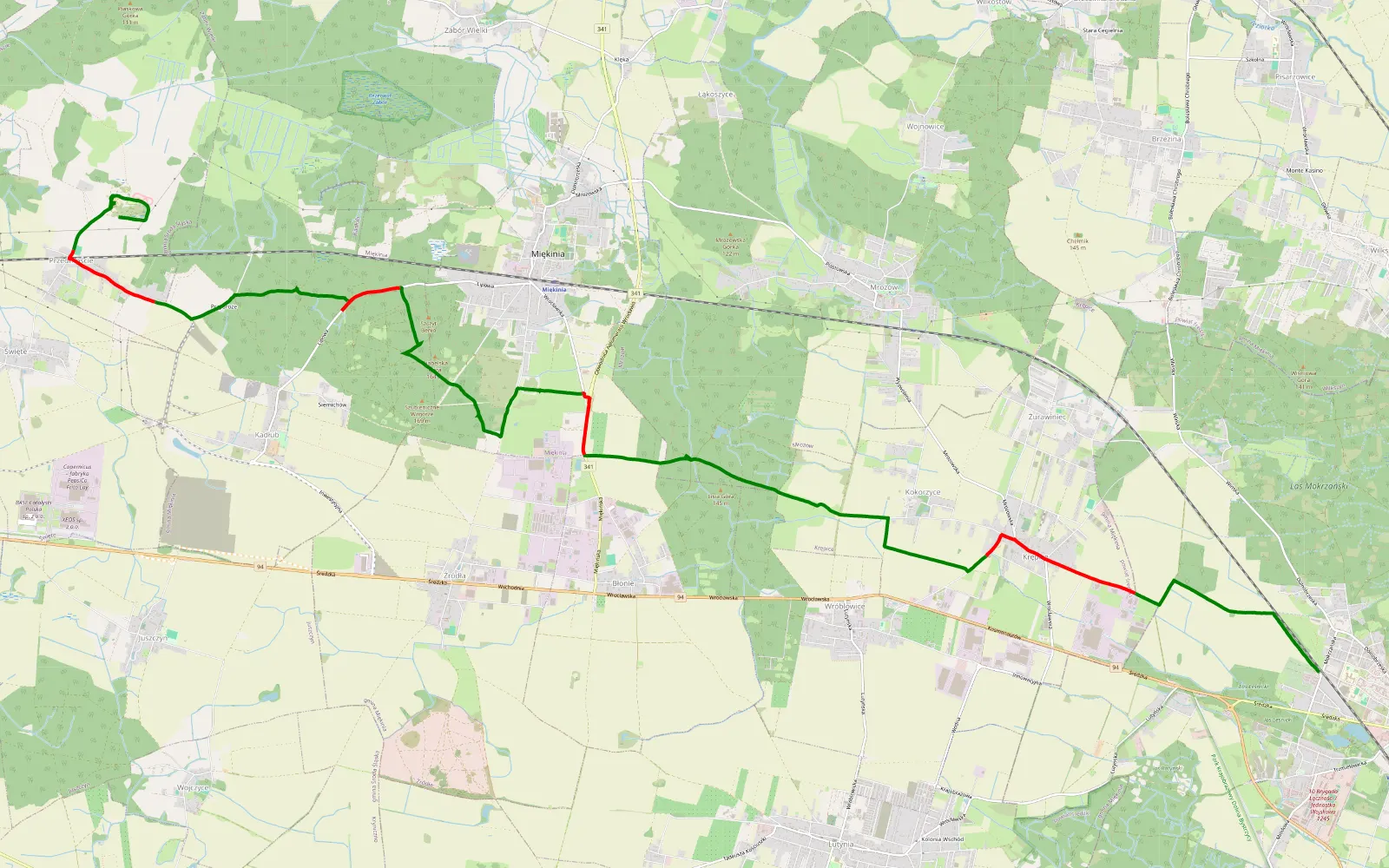 Mapa trasy Leśnica-Ratyń-Pustki - Święte - 20.2 km trasy offroad, Powiat Średzki