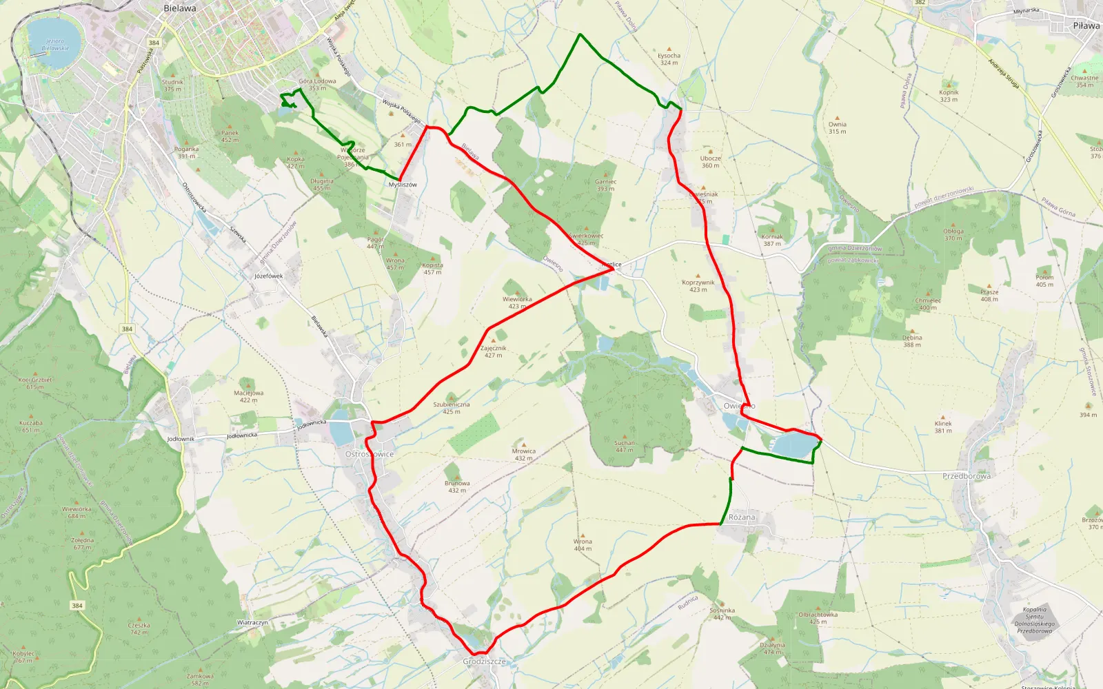 Map of Józefówek - Zeromin - 22.8 km offroad trail, Dzierżoniów County