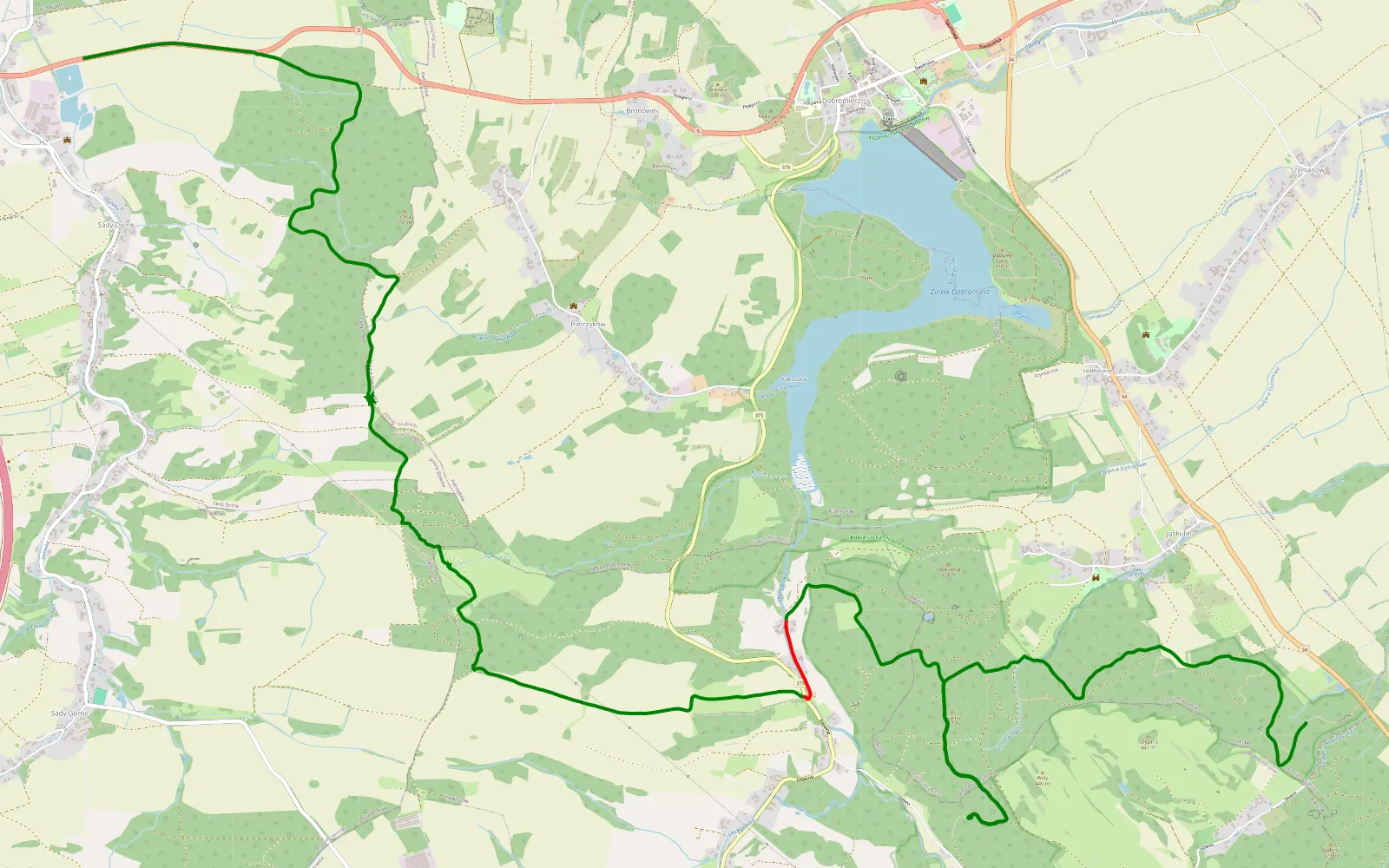 Map of Cieszów - Sady Dolne - 16.8 km offroad trail, Wałbrzych County