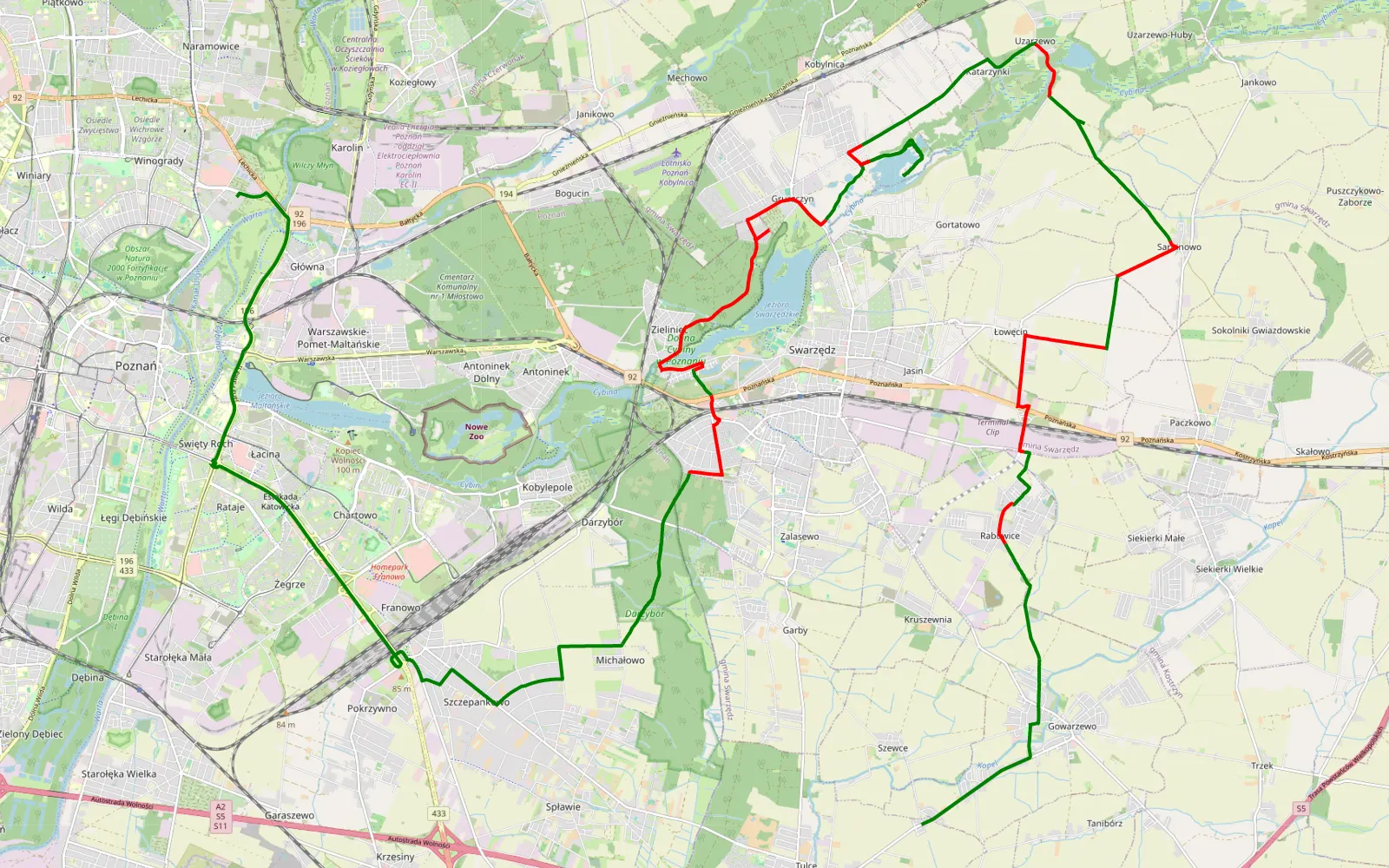 Mapa trasy Szeląg - Tulce - 30.9 km trasy offroad, Powiat Poznański