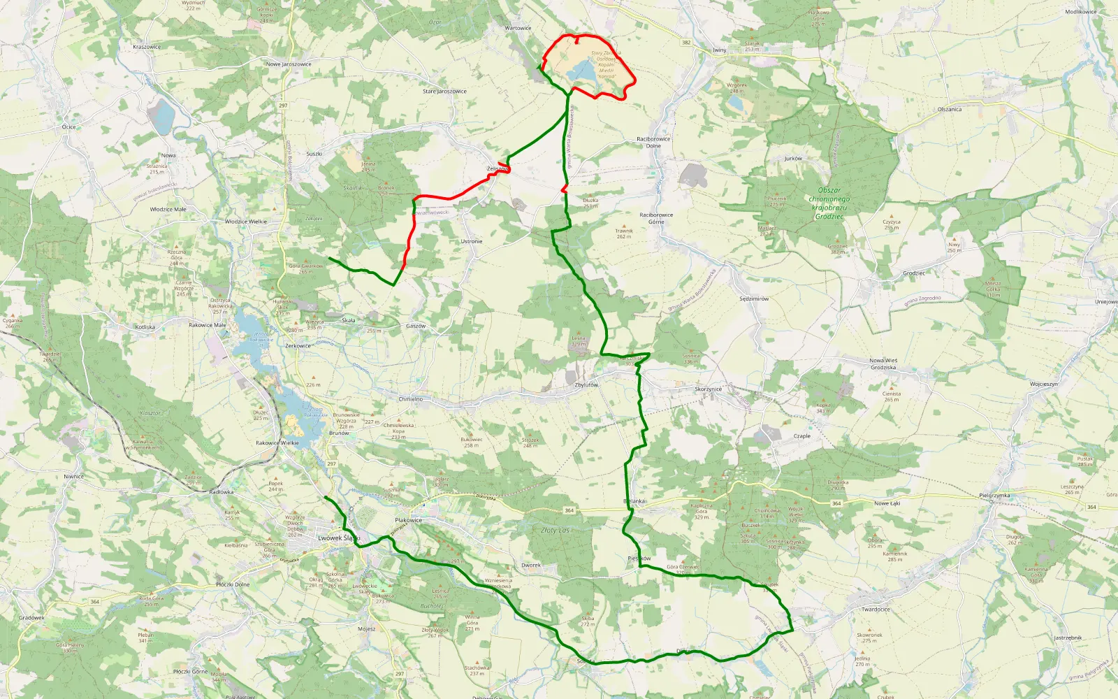 Map of Dosków - Lwówek Śląski - 30.1 km offroad trail, Lwówek Śląski County