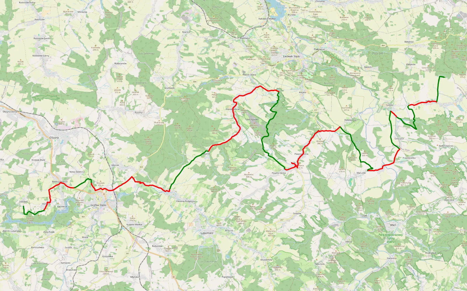 Mapa trasy Zapusta - Dłużec - 55.7 km trasy offroad, Powiat Lwówecki