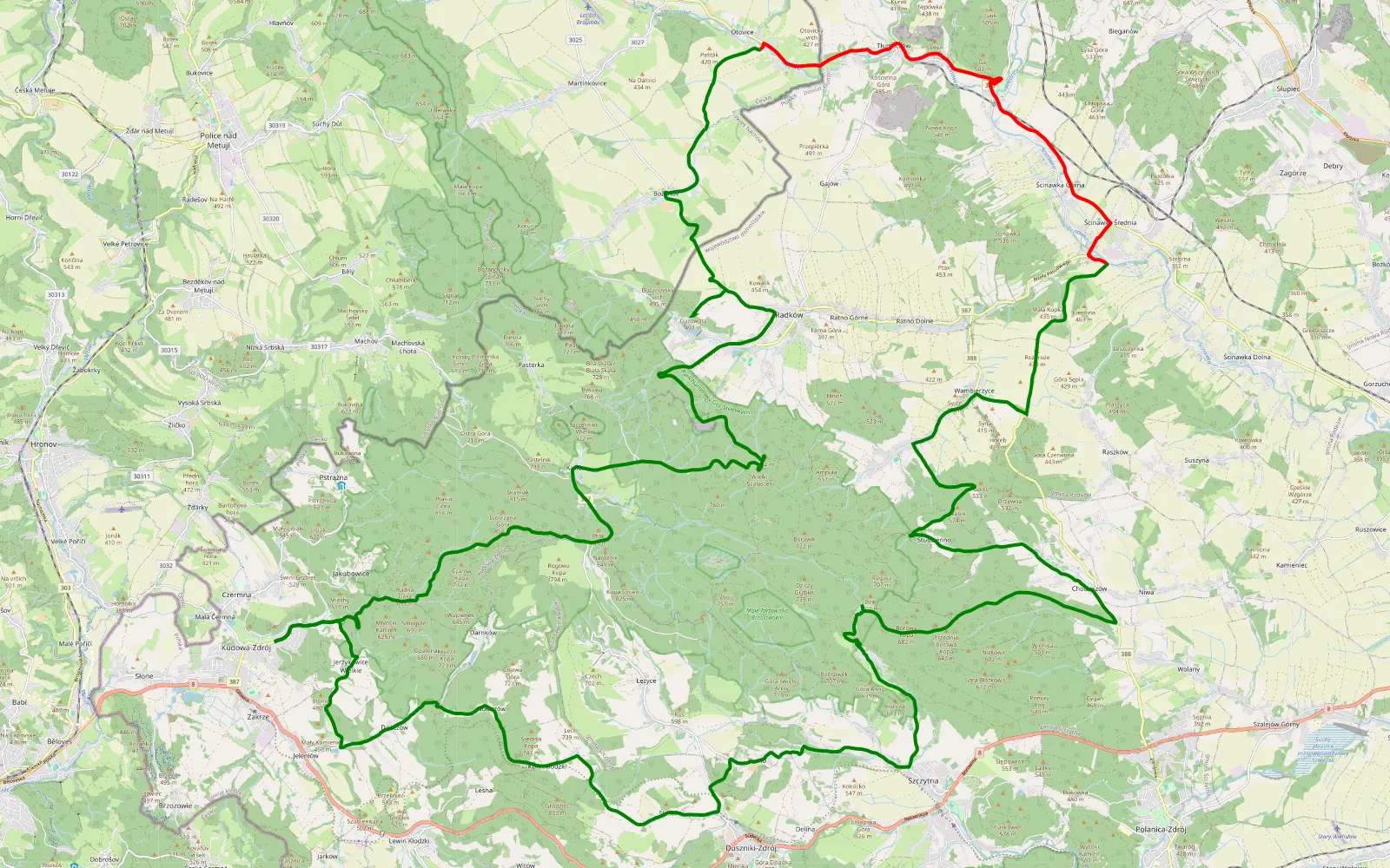 Mapa trasy Kudowa-Zdrój 1 - 17.9 km trasy offroad, Powiat Kłodzki