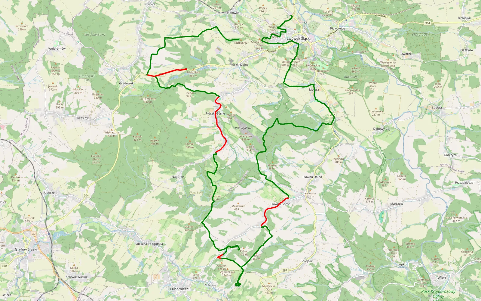 Mapa trasy Trasa offroad 40.6 km, Powiat Lwówecki - 40.6 km trasy offroad, Powiat Lwówecki