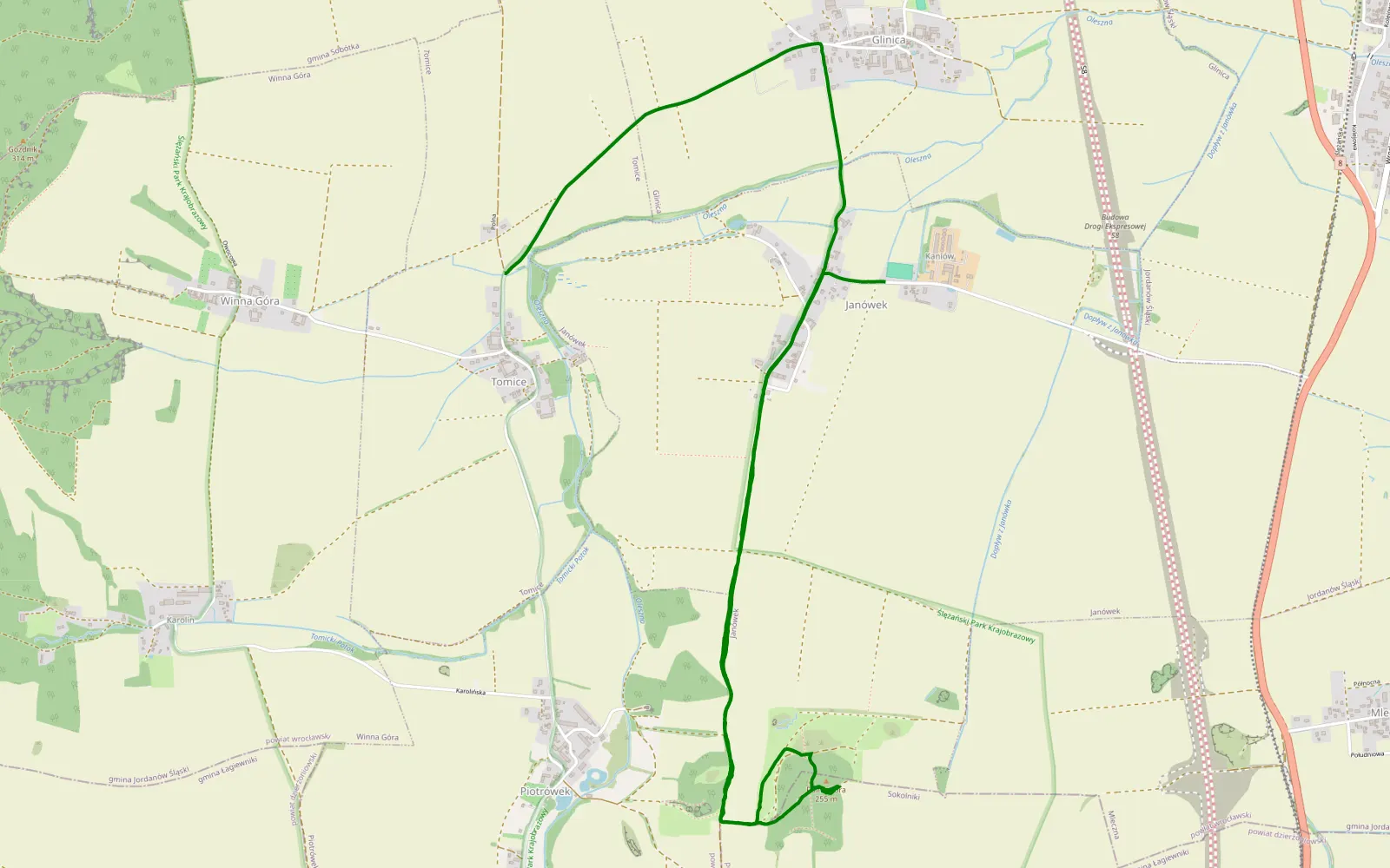 Map of Tomice - Kaniów - 4.7 km offroad trail, Wrocław County
