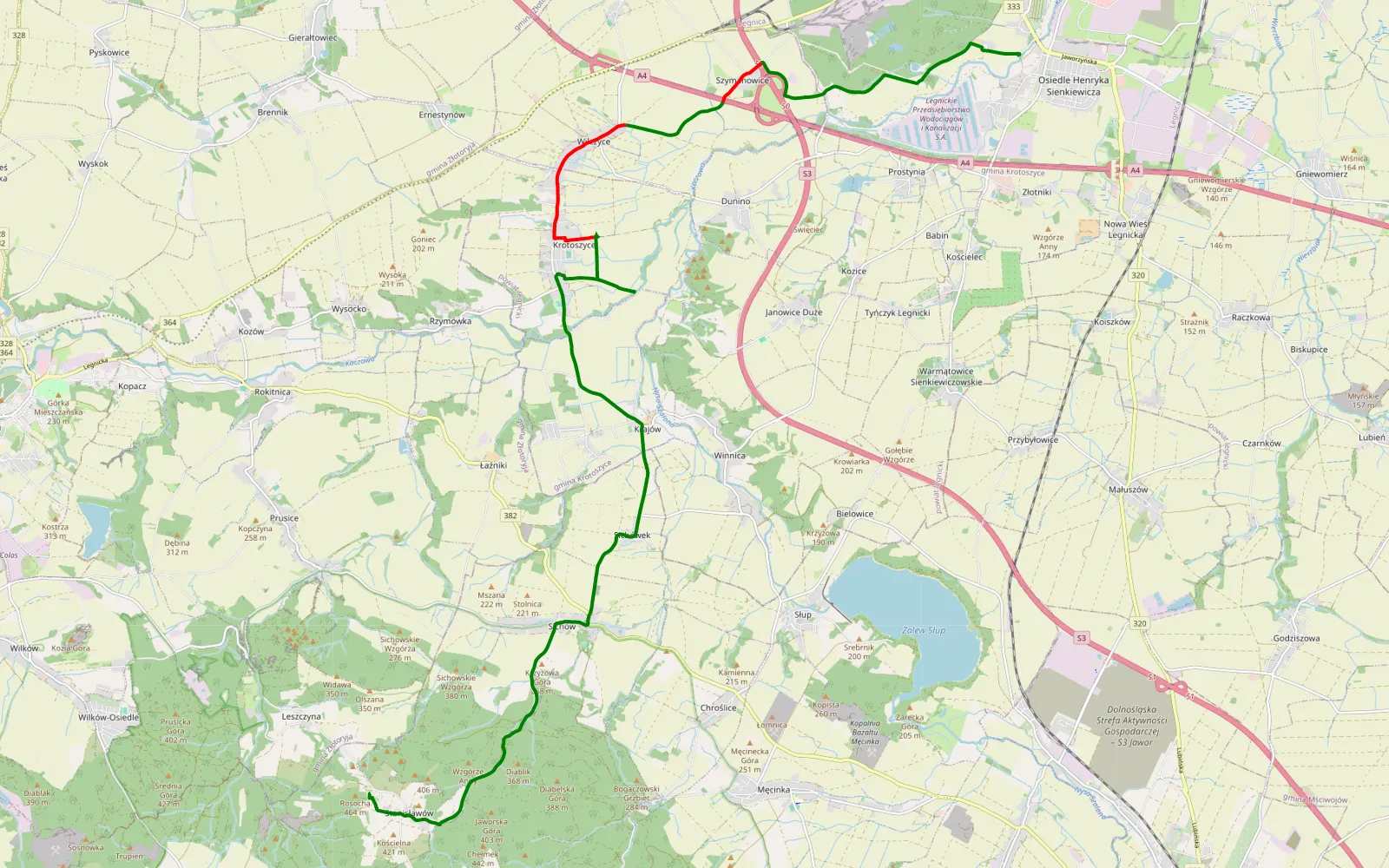 Map of Przybków - Leszczyna - 13.2 km offroad trail, Legnica County