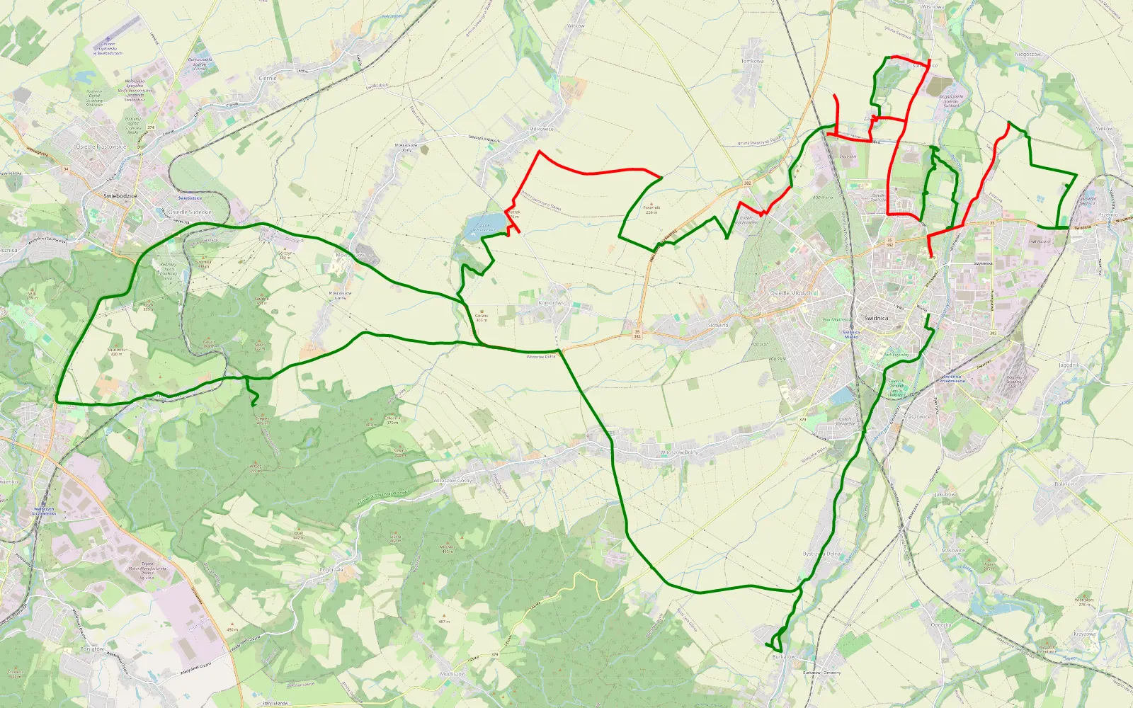Map of Pszenno - Świdnica - 37 km offroad trail, Świdnica County