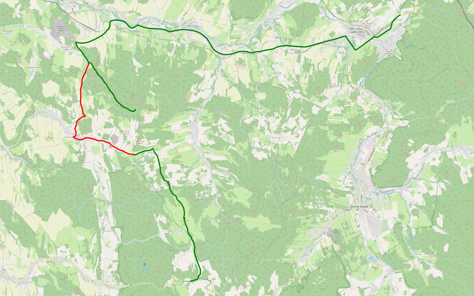 Mapa trasy Lądek-Zdrój - Biała Woda - 16.2 km trasy offroad, Powiat Kłodzki
