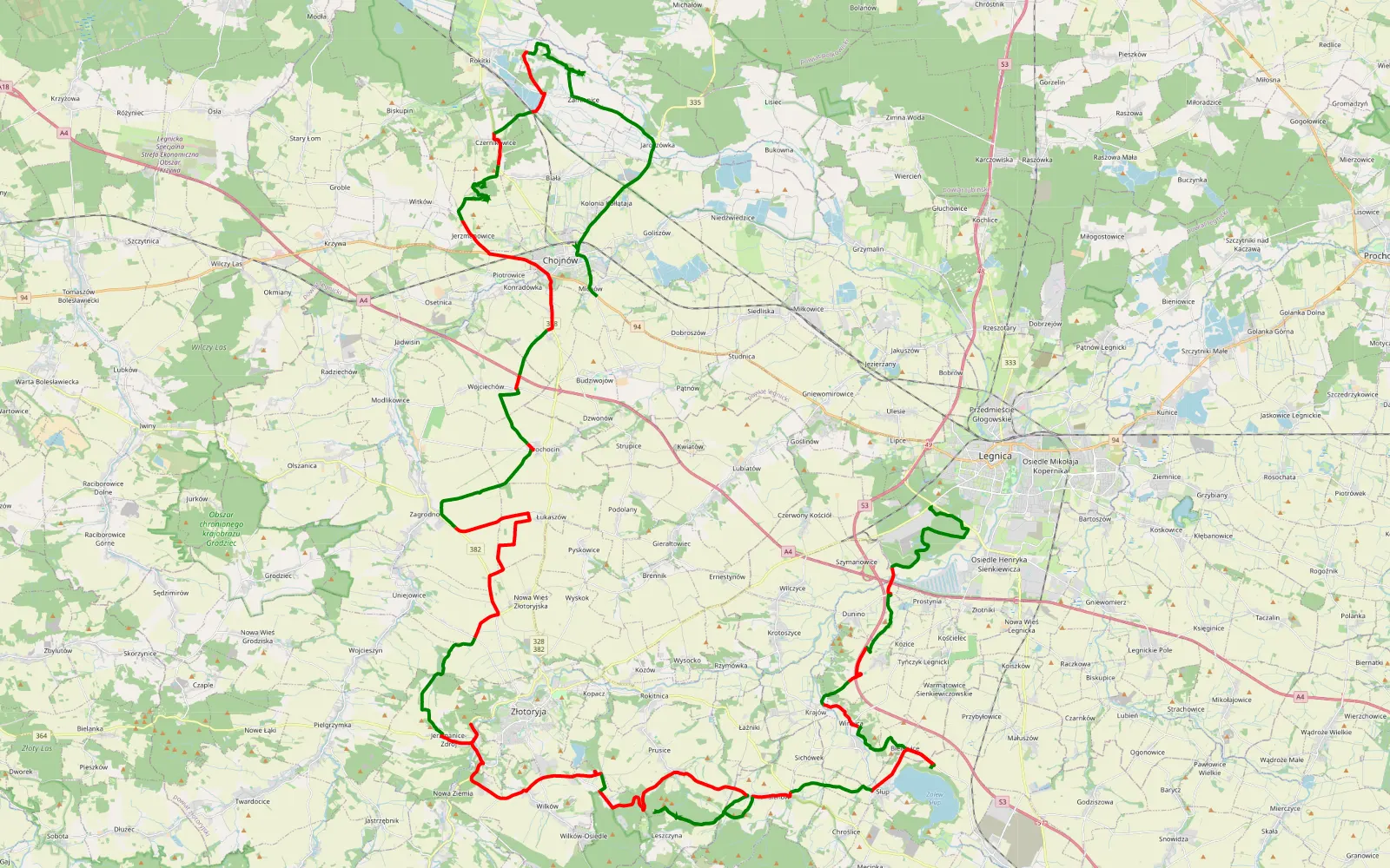 Mapa trasy Rozpierdol - 101 km trasy offroad, Powiat Złotoryjski