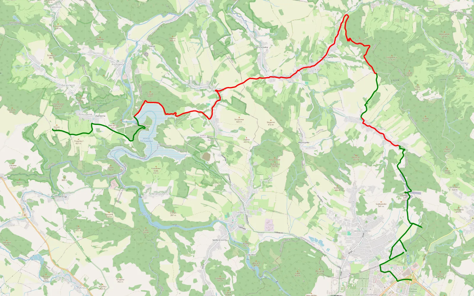 Mapa trasy Pokrzywnik - Strupice - 22 km trasy offroad, Powiat Karkonoski