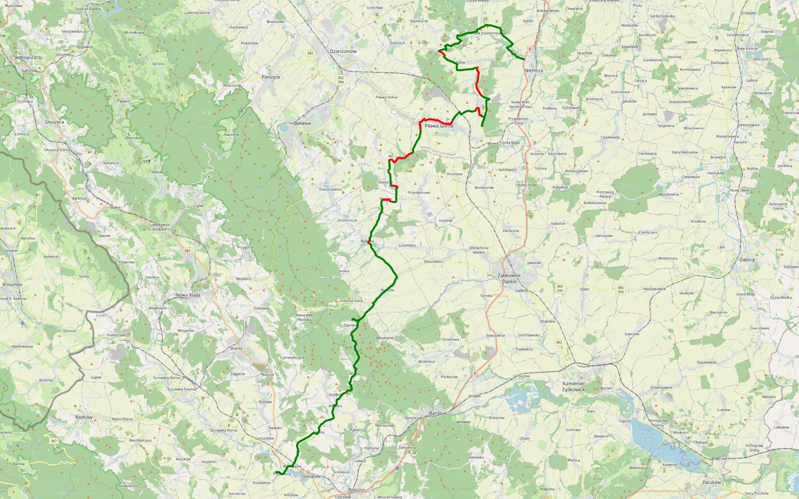 Map of Jasin - Piszkowice - 38 km offroad trail, Dzierżoniów County