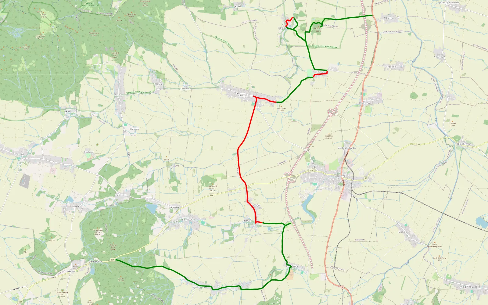 Map of DK8 Piotrówek Ratajno - 16.3 km offroad trail, Dzierżoniów County